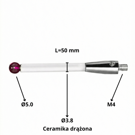 Przejdź do produktu Rylec (patyk) stylus zamienny Haas WIPS, RENISHAW, BLUM sonda, końcówka Ruby, z gwintem M4