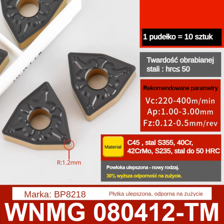 Płytki WNMG do stali, stali nierdzewnej, hartowanej opak. 10szt (080404, 080408, 080412