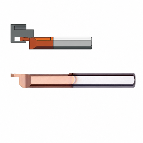 Przejdź do produktu Mini wytaczak czołowy MFL / MFR VHM - mikronóż do podtoczeń czołowych z grubością T (4-6 mm)
