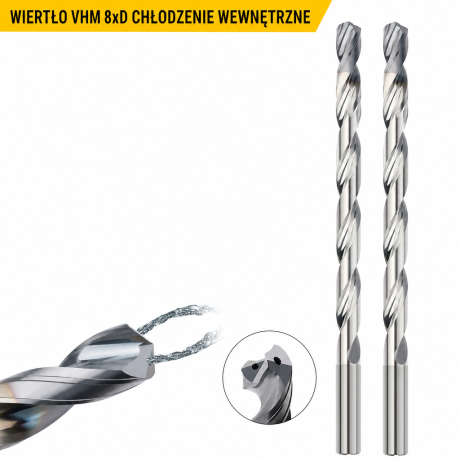 Przejdź do produktu Wiertło węglikowe 8D z chłodzeniem wewnętrznym VHM 55HRC ALTiN SteelRage