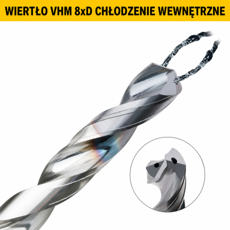 Przejdź do produktu Wiertło węglikowe 8D z chłodzeniem wewnętrznym VHM 55HRC ALTiN SteelRage