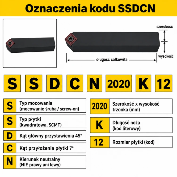 SSDCN — oznaczenia kodu, płytka SCMT, wykonanie neutralne