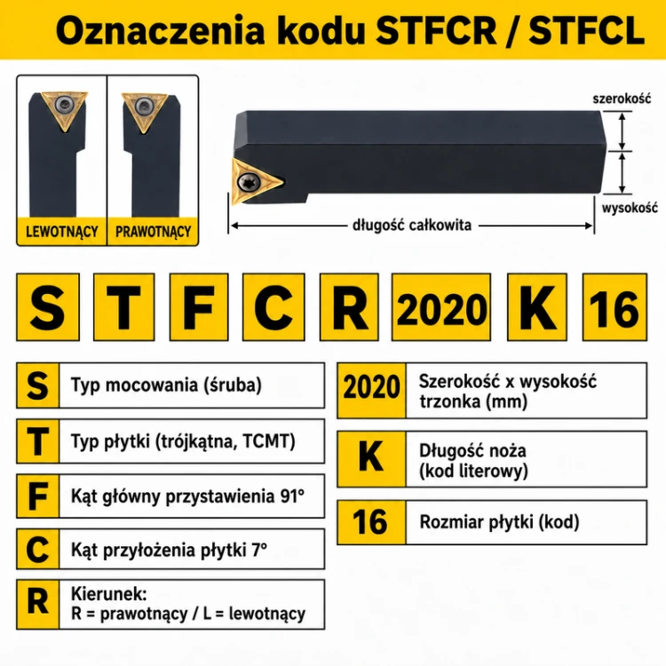 STFCR / STFCL — oznaczenia TCMT, przystawienie 91°, przyłożenie 7°