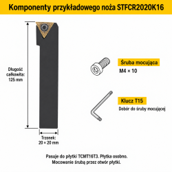 STFCR2020K16 — przykładowe komponenty TCMT16T3, M4 × 10, T15