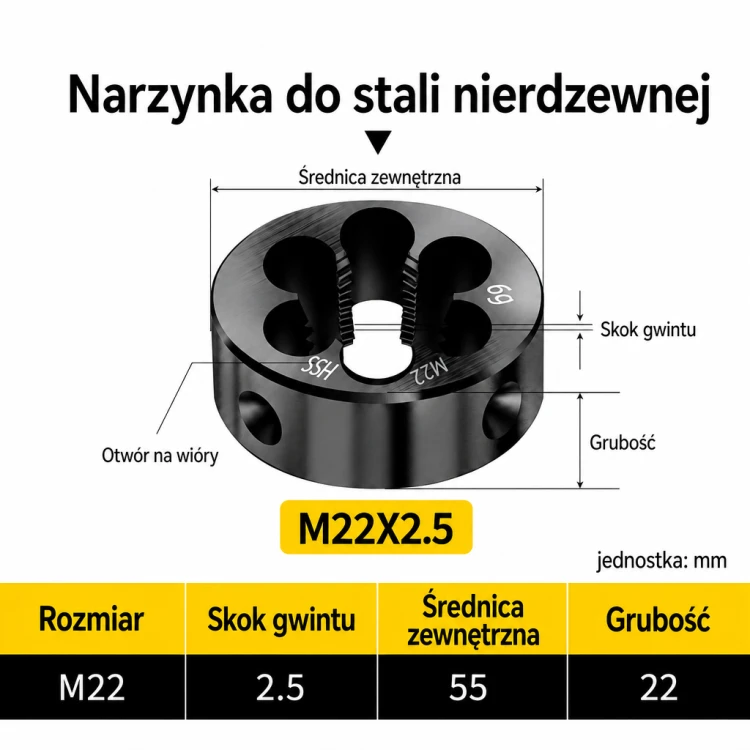 Narzynka INOX M22x2.5