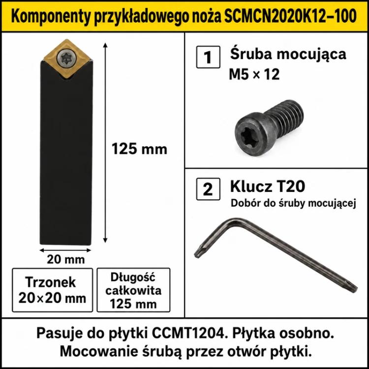 SCMCN2020K12-100 — śruba M5 × 12 i klucz T20
