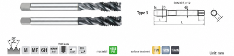 Go to product Spiral Flute Fine Pitch Machine Tap HSSE-PM DIN 374 TiCN