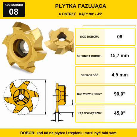 Przejdź do produktu Płytki fazujące 90°/45°, 6 ostrzy — system T 327/TXC (1 szt.)