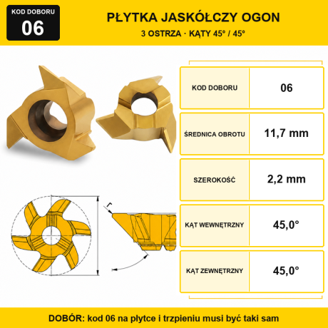 Przejdź do produktu Płytki jaskółczy ogon 45°, 3 ostrza — system T 327/TXC (1 szt.)