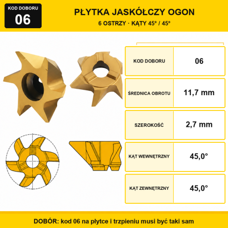 Przejdź do produktu Płytki jaskółczy ogon 45°, 6 ostrzy — system T 327/TXC (1 szt.)