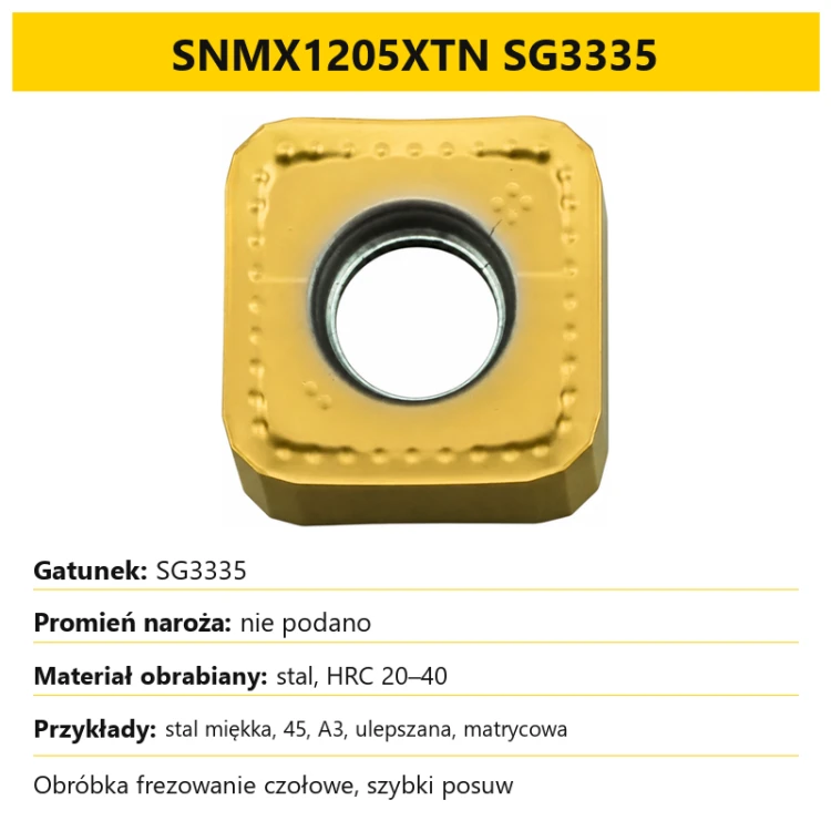 Plytka frezarska SNMX1205XTN SG3335 - dobor gatunku