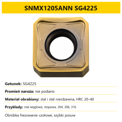 Plytka frezarska SNMX1205ANN SG4225 - dobor gatunku