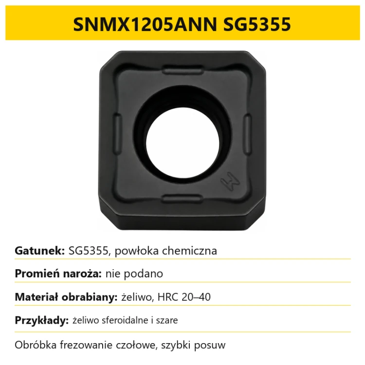 Plytka frezarska SNMX1205ANN SG5355 - dobor gatunku
