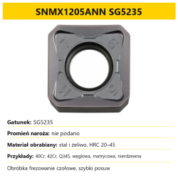 Plytka frezarska SNMX1205ANN SG5235 - dobor gatunku