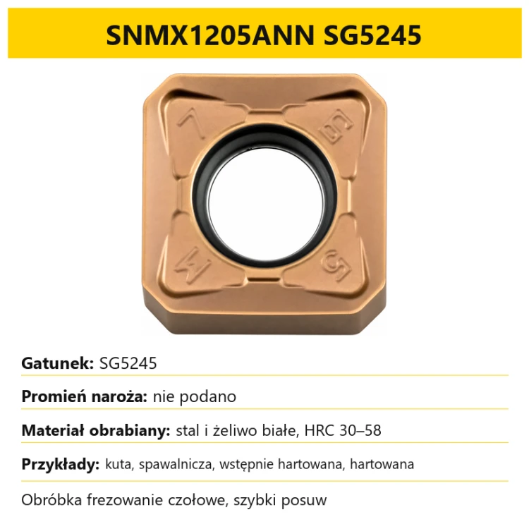 Plytka frezarska SNMX1205ANN SG5245 - dobor gatunku