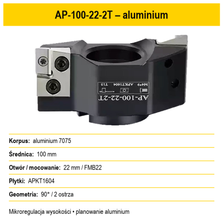 Go to product Micrometric Fly Cutter Head 2T for Aluminium, APKT1604 90 deg / SEKT1204 45 deg