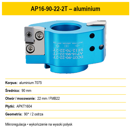 Przejdź do produktu Głowica frezarska mikrometryczna modułowa do aluminium – DCGT / APKT1604 / SEHT1204