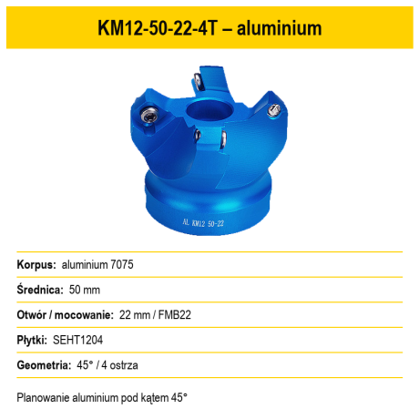Przejdź do produktu Głowica frezarska KM12 45° do aluminium na płytki SEHT1204