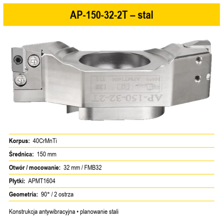Przejdź do produktu Głowica frezarska mostkowa antywibracyjna 40CrMnTi do stali – APMT1604 90° / SEKT1204 45°