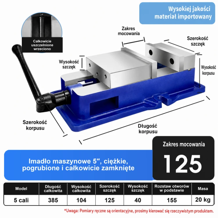 CNC machine vise — corrected dimension card — variant 45004