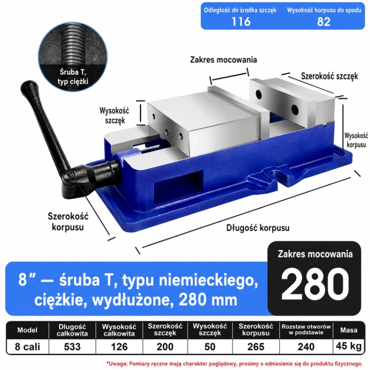 CNC machine vise — corrected dimension card — variant 45024