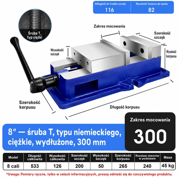 CNC machine vise — corrected dimension card — variant 45026