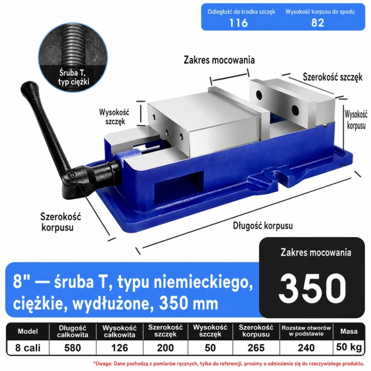 CNC machine vise — corrected dimension card — variant 45028