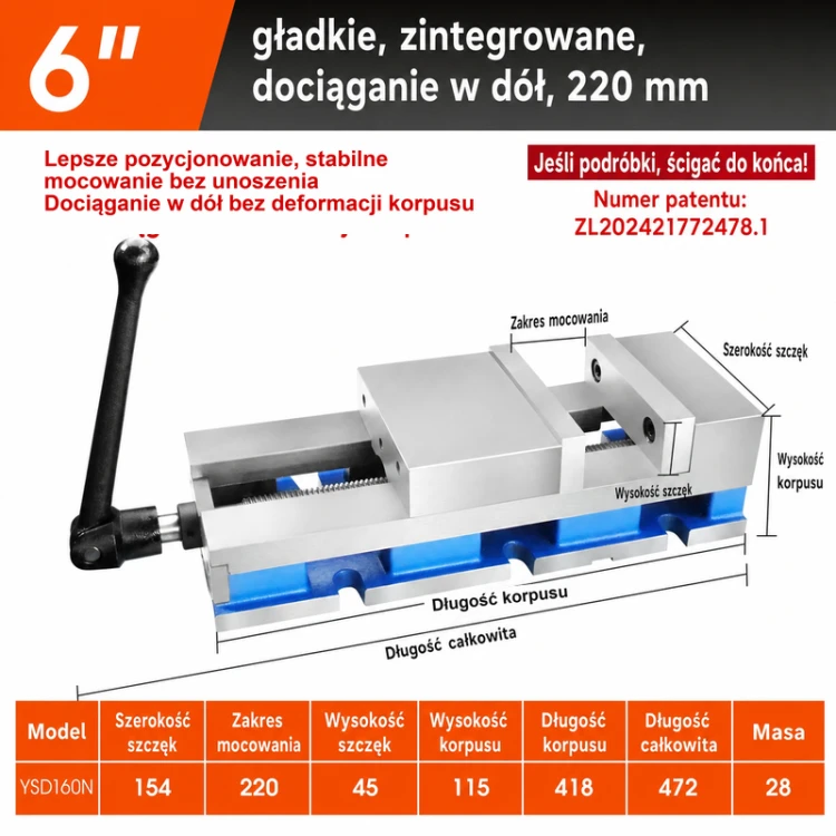 CNC machine vise — corrected dimension card — variant 45035
