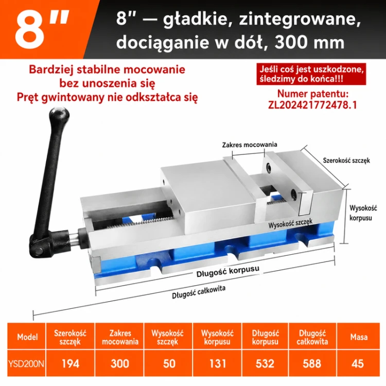 CNC machine vise — corrected dimension card — variant 45037