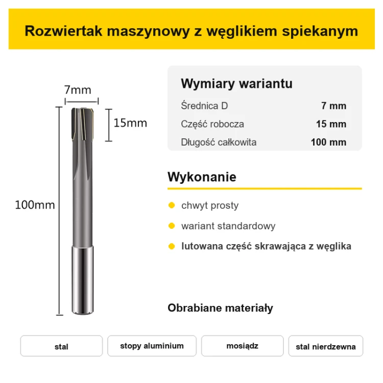 Rozwiertak maszynowy H7 standardowy Ø7 mm – wymiary