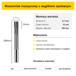Rozwiertak maszynowy H7 standardowy Ø9,7 mm – wymiary
