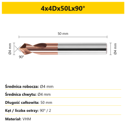 90° chamfer mill — 4x4Dx50Lx90°