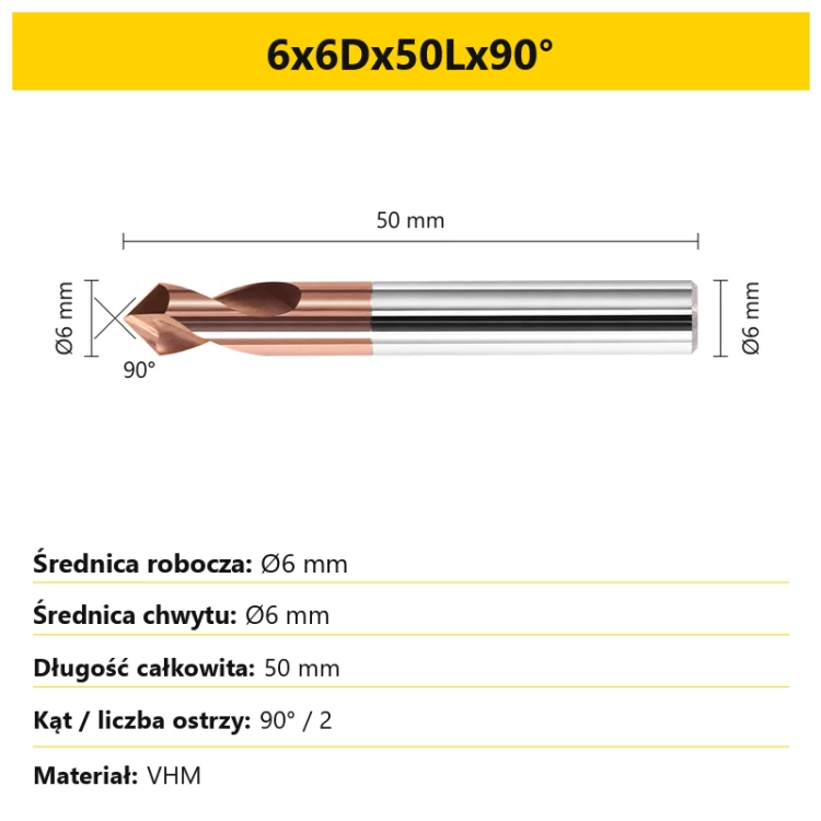 90° chamfer mill — 6x6Dx50Lx90°