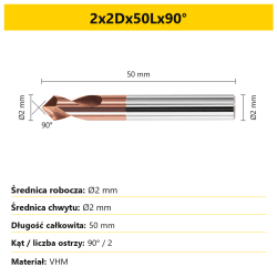 90° chamfer mill — 2x2Dx50Lx90°