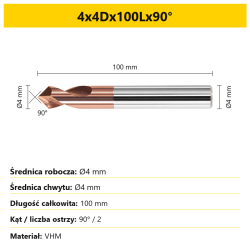 90° chamfer mill — 4x4Dx100Lx90°