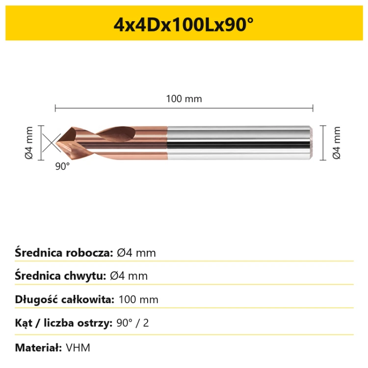 90° chamfer mill — 4x4Dx100Lx90°