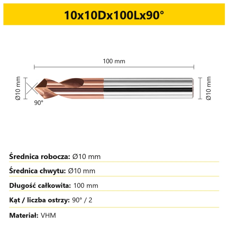 90° chamfer mill — 10x10Dx100Lx90°