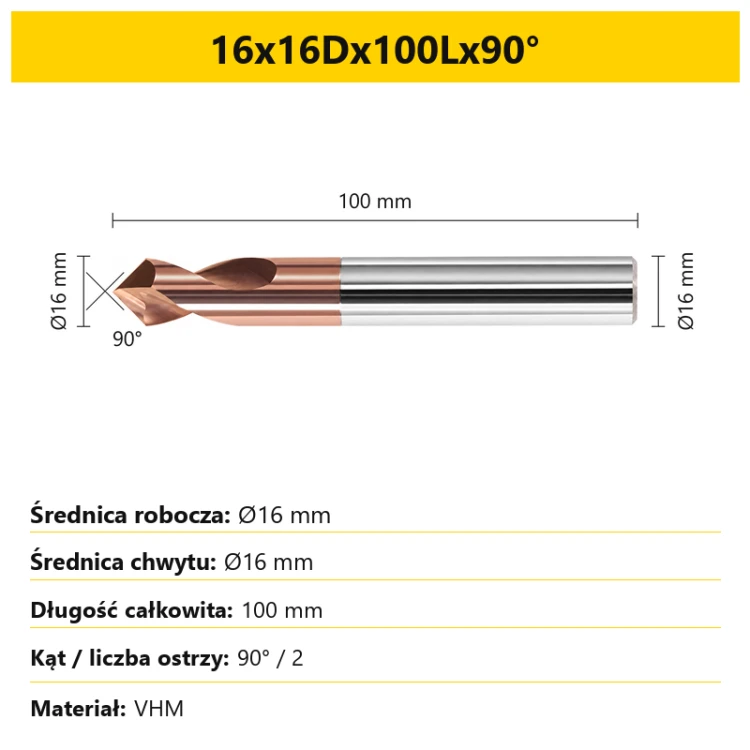 90° chamfer mill — 16x16Dx100Lx90°