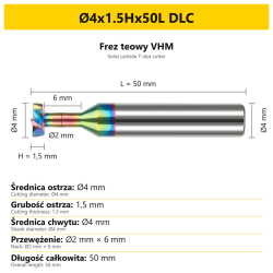 DLC solid carbide T-slot cutter — dimensions Ø4x1.5Hx50L DLC