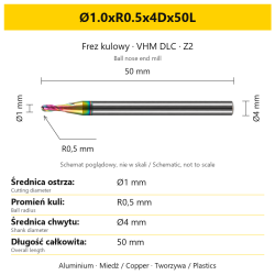 DuraEdge Alu DLC Z2 Ø1.0xR0.5x4Dx50L