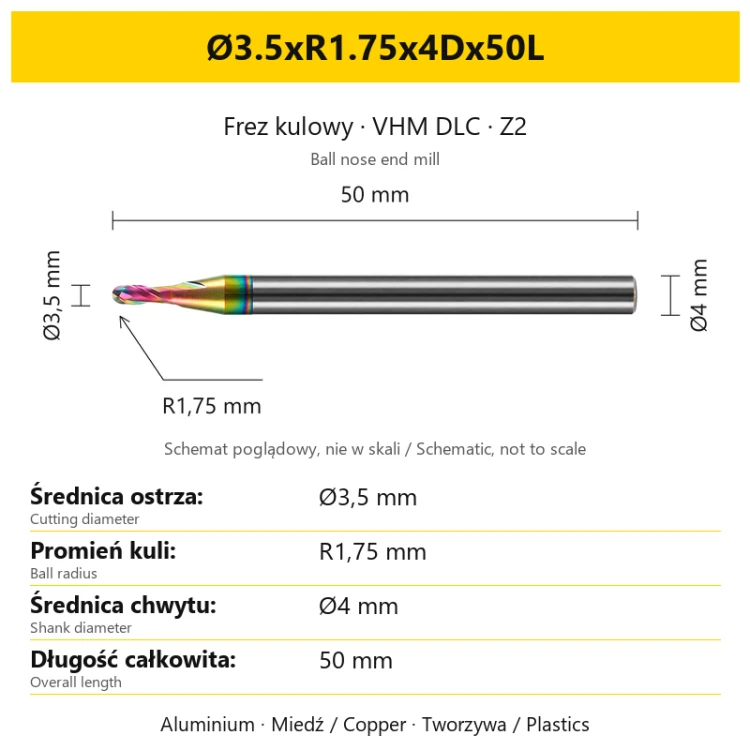 DuraEdge Alu DLC Z2 Ø3.5xR1.75x4Dx50L