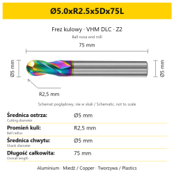 DuraEdge Alu DLC Z2 Ø5.0xR2.5x5Dx75L