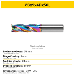 Frez gryzak DLC — Ø3x9x4Dx50L — PL/EN