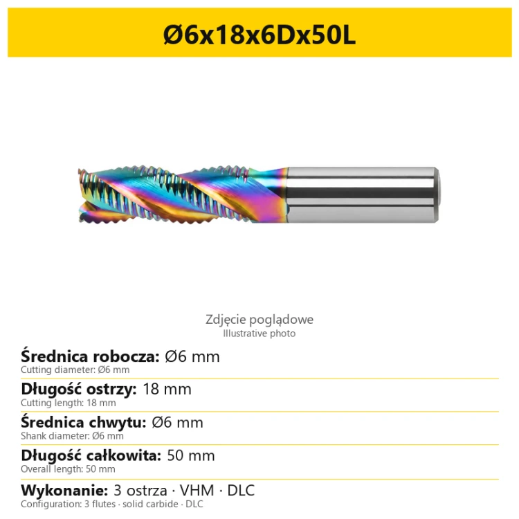 Frez gryzak DLC — Ø6x18x6Dx50L — PL/EN