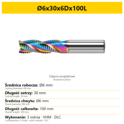 Frez gryzak DLC — Ø6x30x6Dx100L — PL/EN