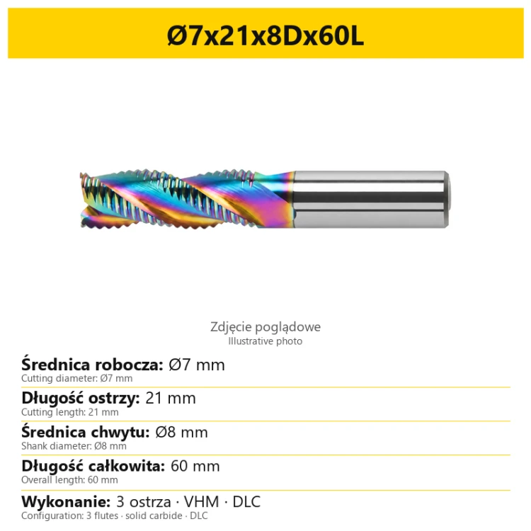 Frez gryzak DLC — Ø7x21x8Dx60L — PL/EN