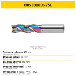Frez gryzak DLC — Ø8x30x8Dx75L — PL/EN