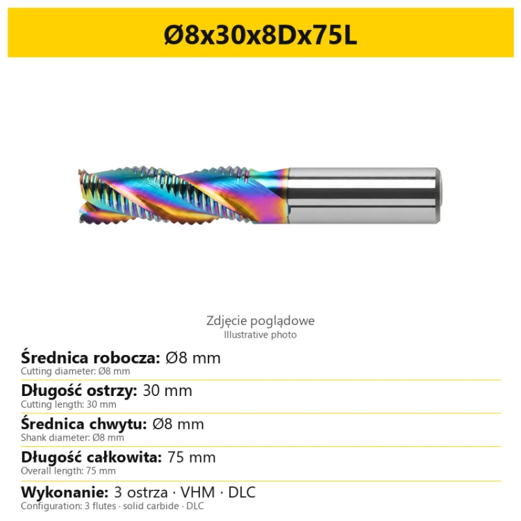 Frez gryzak DLC — Ø8x30x8Dx75L — PL/EN
