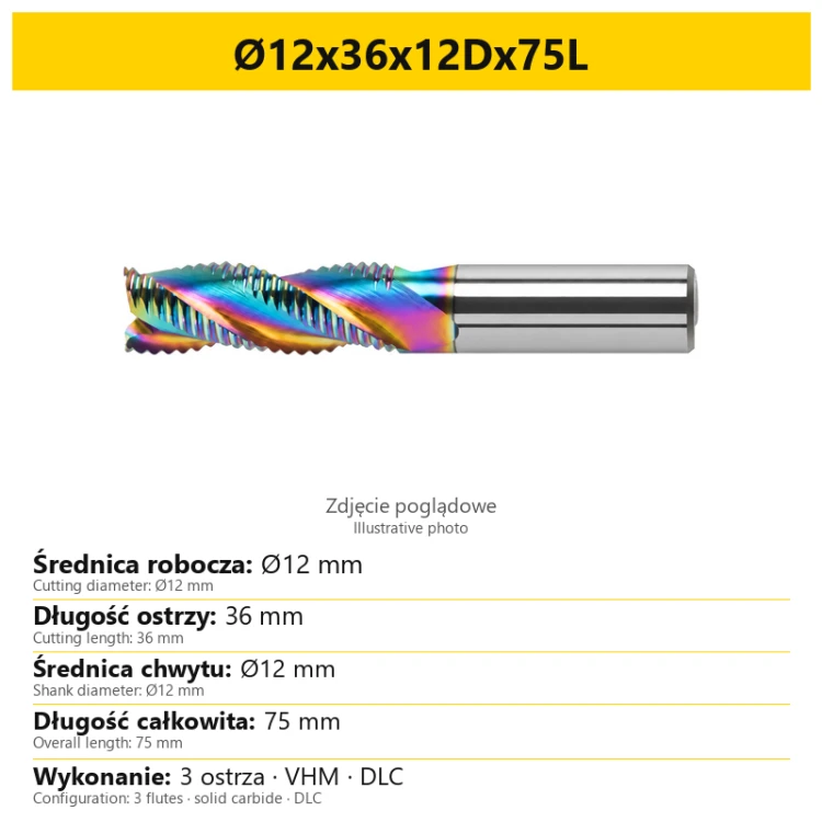 Frez gryzak DLC — Ø12x36x12Dx75L — PL/EN