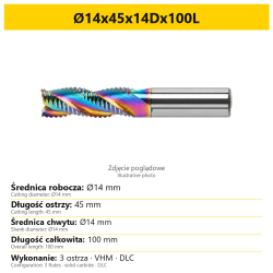 Frez gryzak DLC — Ø14x45x14Dx100L — PL/EN